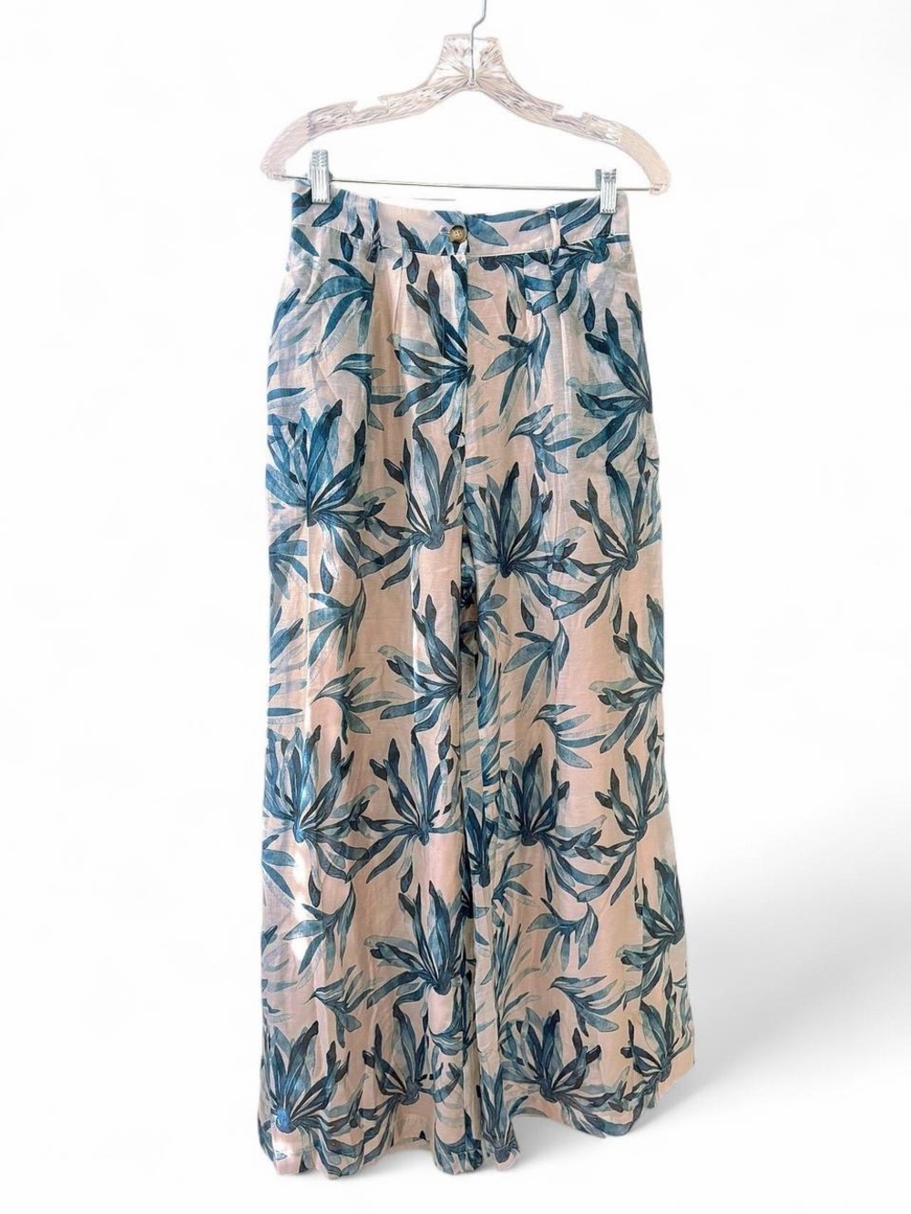 Hips Blue Leaf-Print Wide Leg Pants